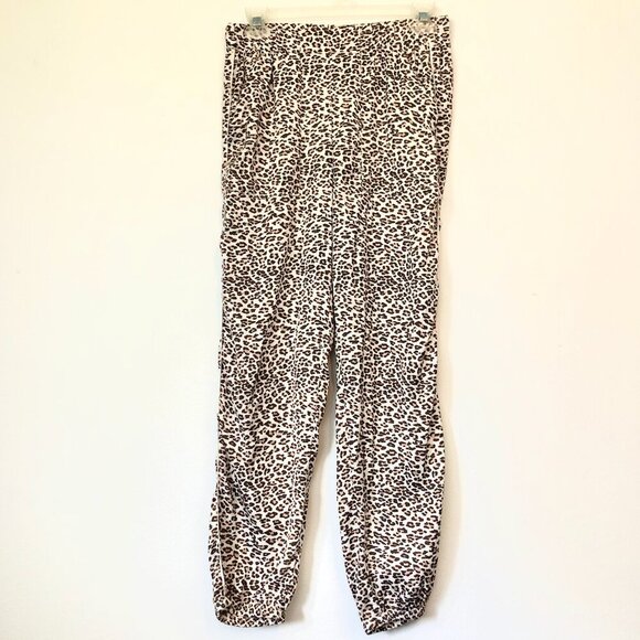 AERIE AMERICAN EAGLE Satin Jogger Lounge Pant Cream Brown Cheetah Leopard Pajama - Picture 2 of 14